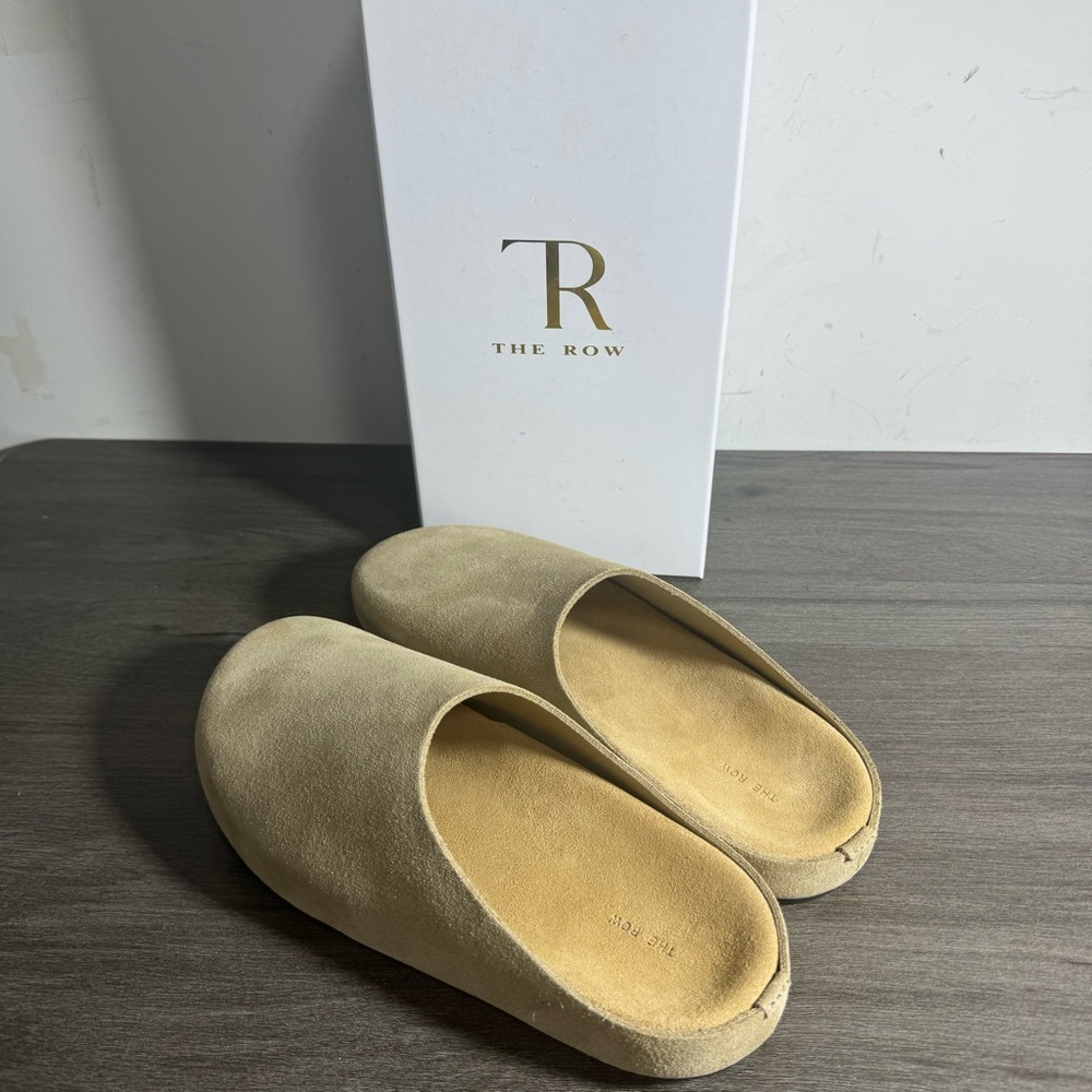 The Row Suede Slip-On Mules in Light Beige - Picture 2 of 6